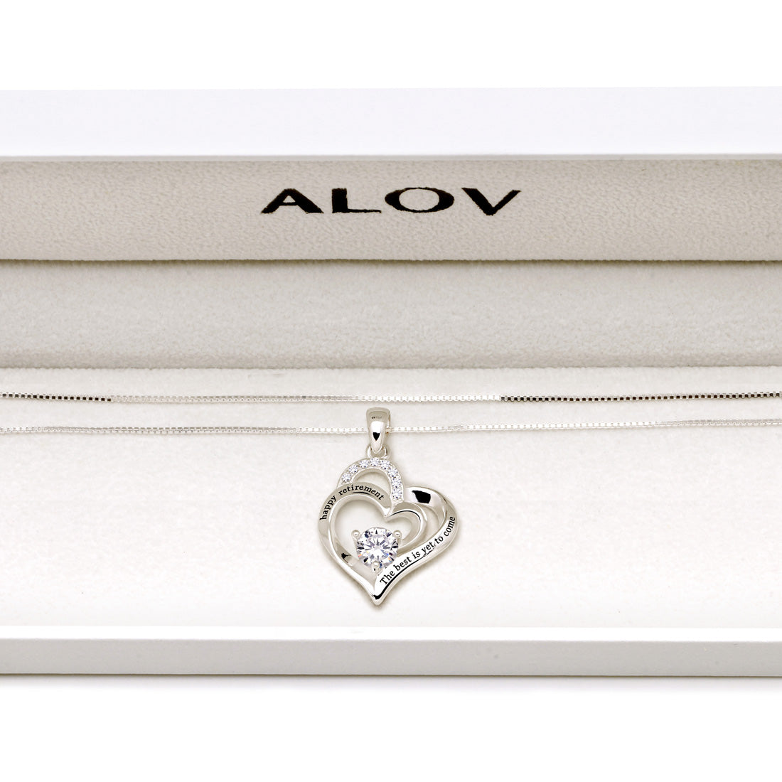 ALOV Jewelry Sterling Silver happy retirement the best is yet to come Love Heart Cubic Zirconia Pendant Necklace