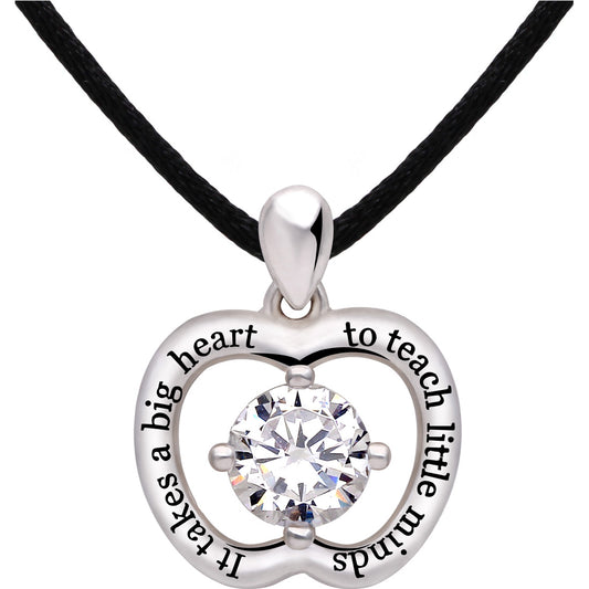 ALOV Jewelry Sterling Silver "It takes a big heart to teach little minds" Cubic Zirconia Apple Pendant Necklace for Teacher