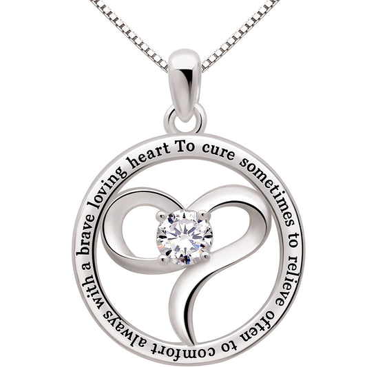 ALOV Jewelry Arzt-Halskette aus Sterlingsilber. Um manchmal zu heilen, um oft zu lindern, um immer zu trösten, mit einem mutigen, liebevollen Herzen. Halskette mit Anhänger aus kubischem Zirkonia
