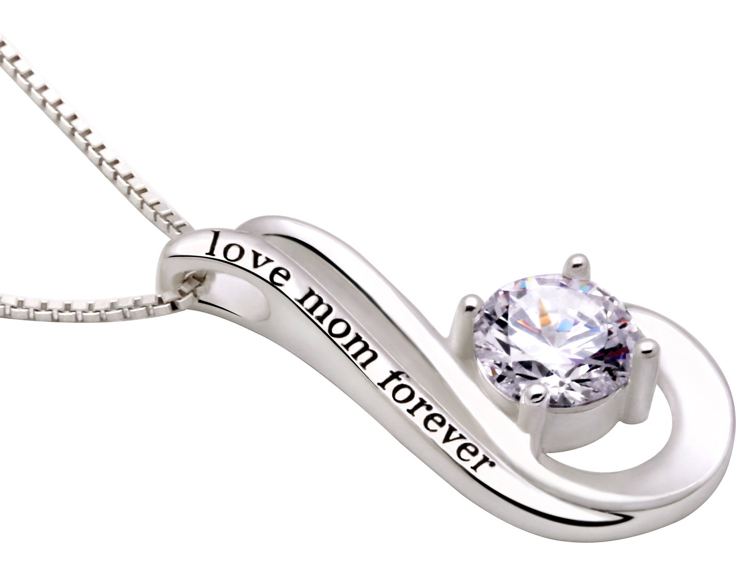 ALOV Jewelry Sterling Silver Angel Wing "love mom forever" Pendant Necklace