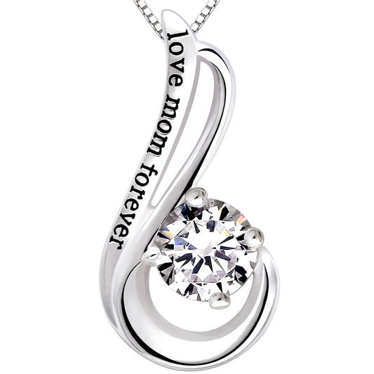 ALOV Jewelry Halskette mit Anhänger „Love Mom Forever“ aus Sterlingsilber mit Engelsflügel