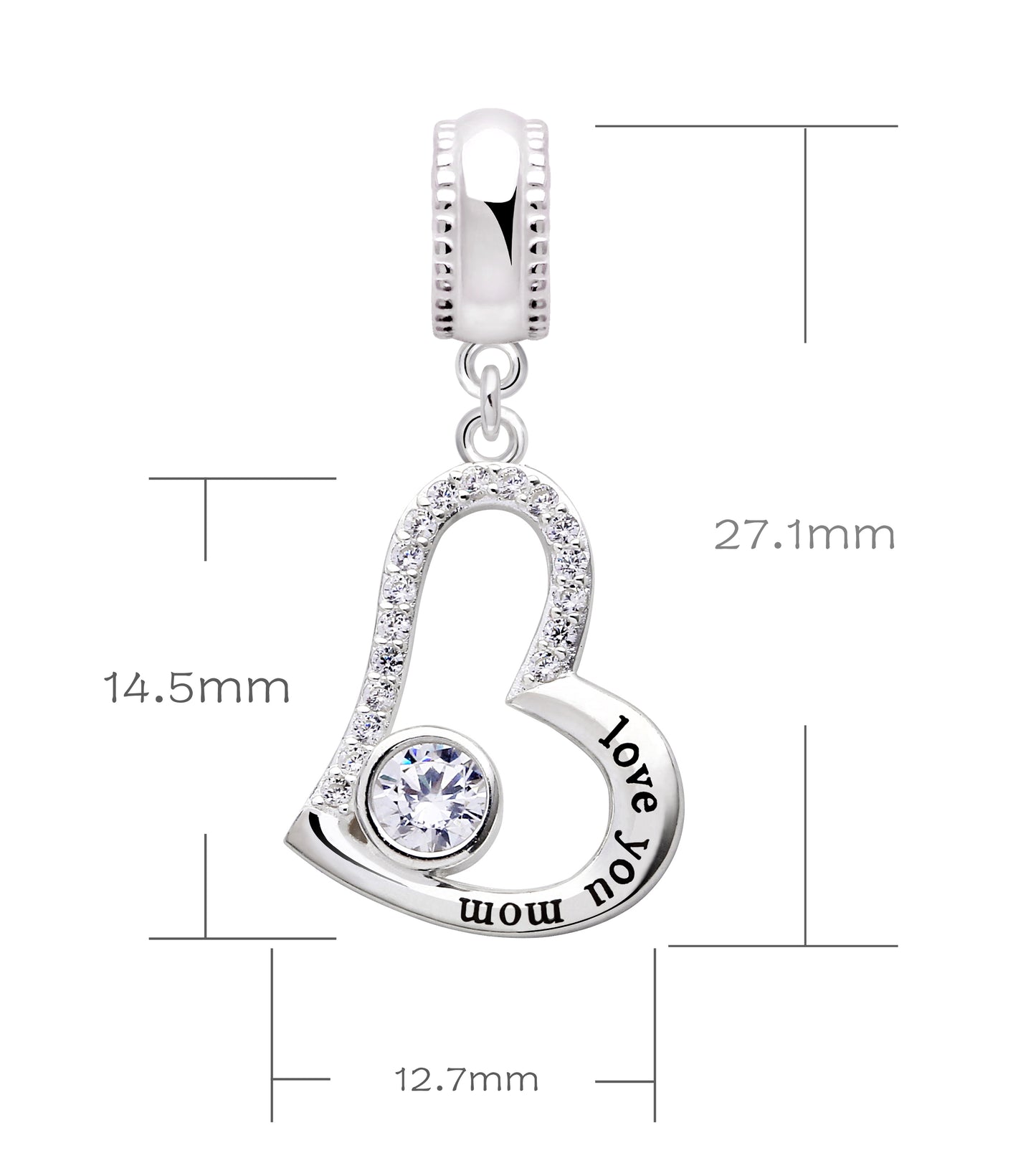 ALOV Sterling Silber „Love You Mom“-Anhänger mit Zirkonia-Perlen