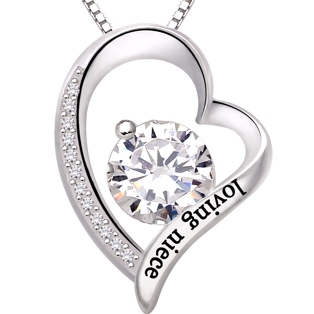 ALOV Jewelry Sterling Silver "loving niece" Love Heart Cubic Zirconia Pendant Necklace