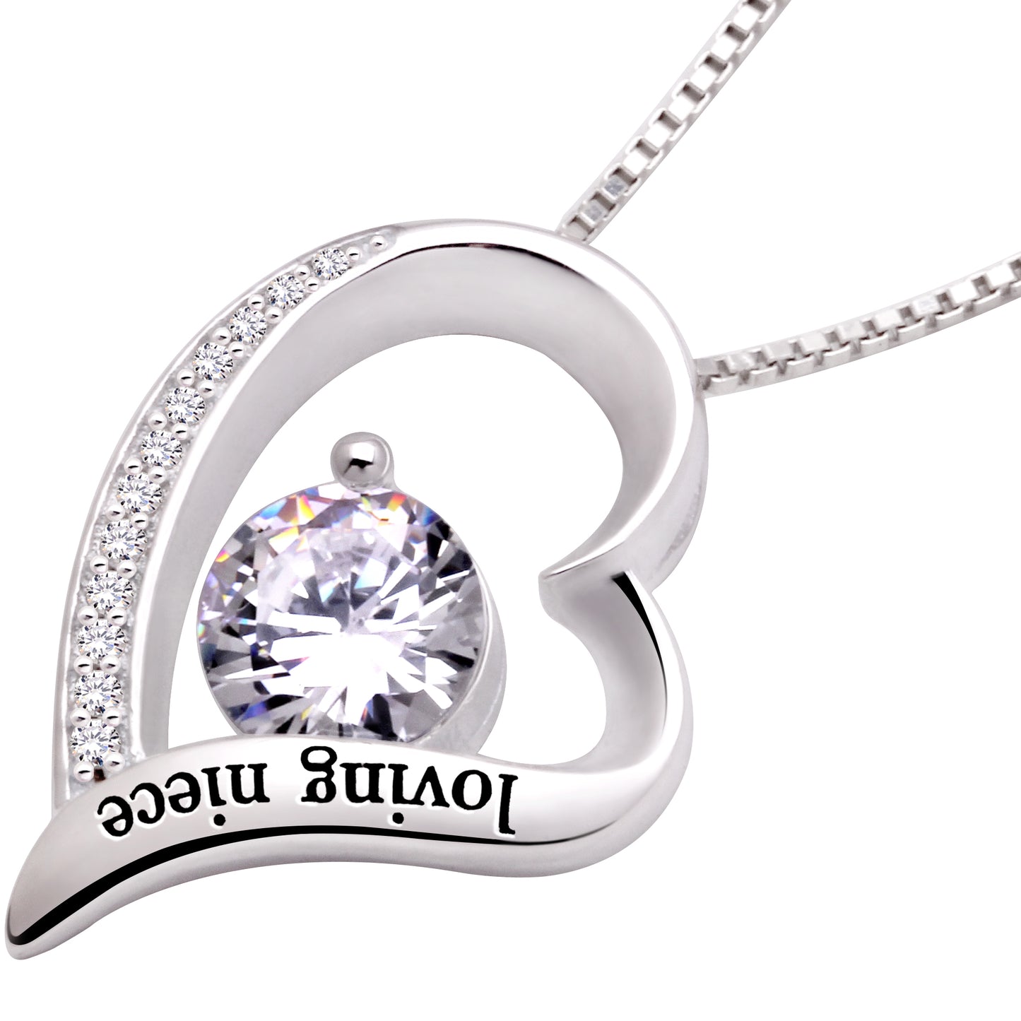 ALOV Jewelry Sterling Silver "loving niece" Love Heart Cubic Zirconia Pendant Necklace