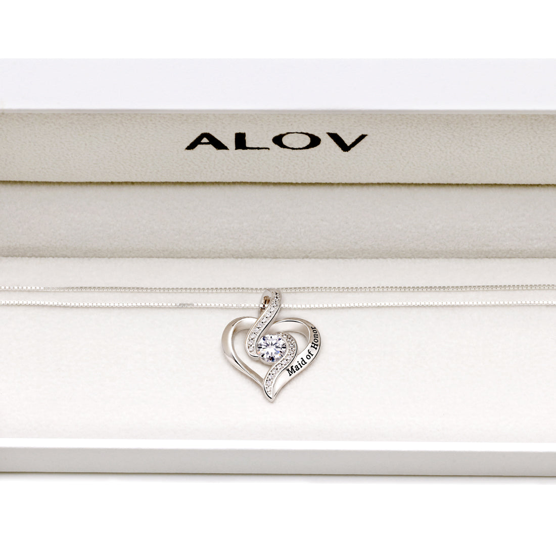 ALOV Jewelry Sterling Silver Maid of Honor Cubic Zirconia Pendant Necklace