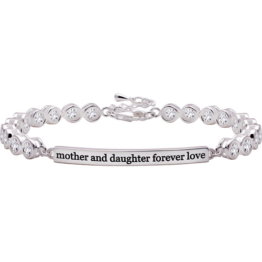 ALOV Jewelry Sterling Silver "mother and daughter forever love" Cubic Zirconia Bracelet