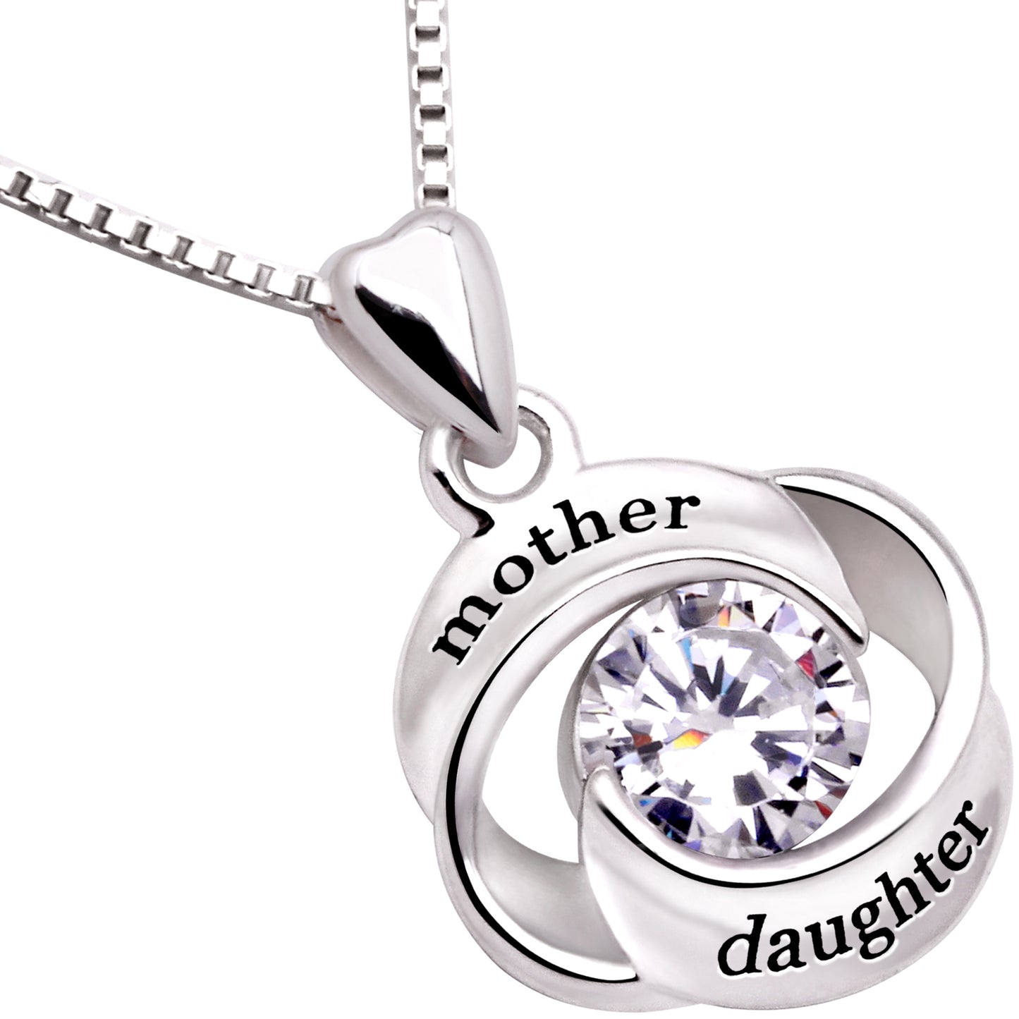 ALOV Jewelry Sterling Silver mother and daughter Love Cubic Zirconia Pendant Necklace