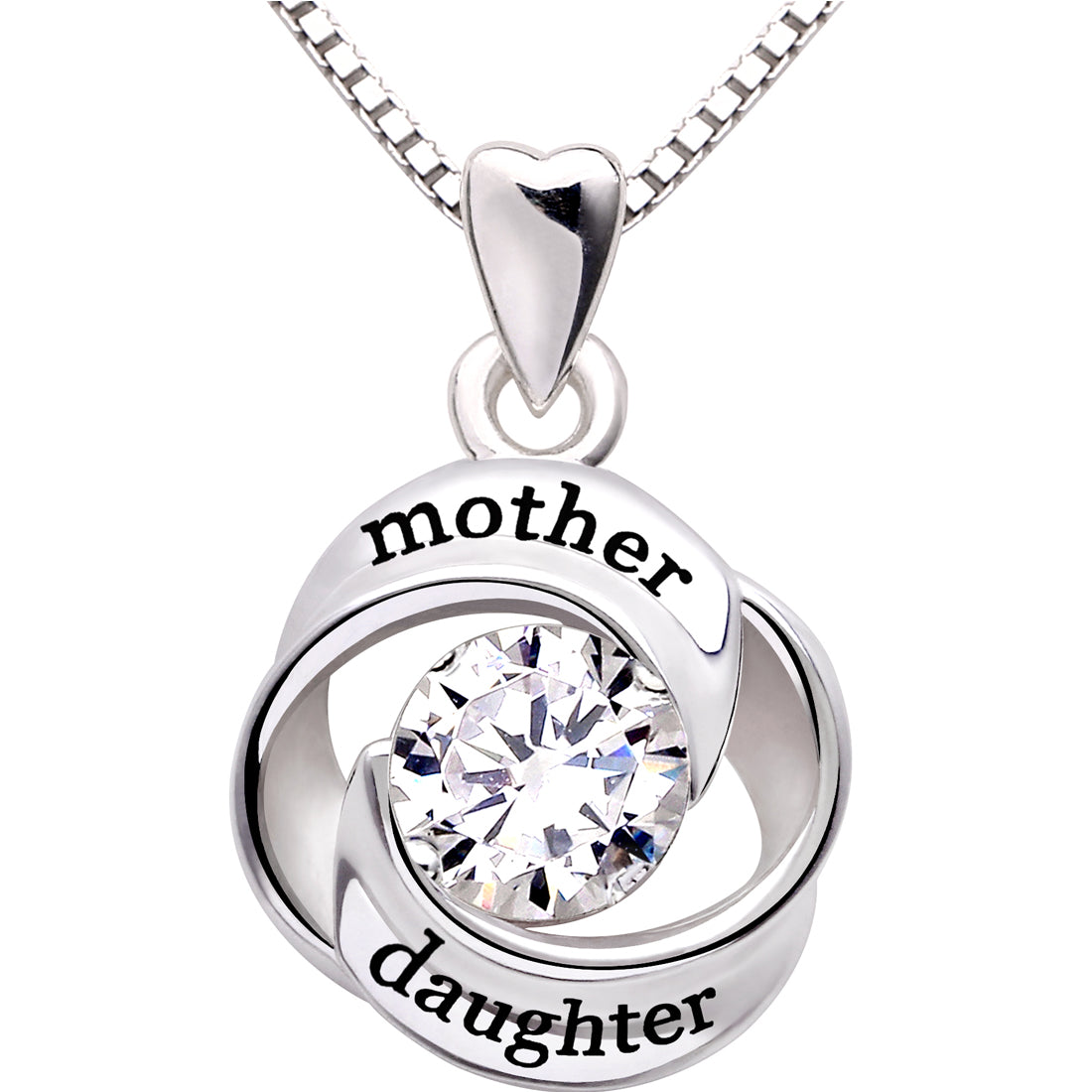 ALOV Jewelry Sterling Silver mother and daughter Love Cubic Zirconia Pendant Necklace