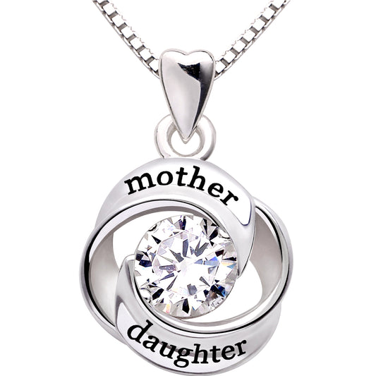 ALOV Jewelry Sterlingsilber-Halskette mit Anhänger „Mutter und Tochter, Liebe, Zirkonia“.