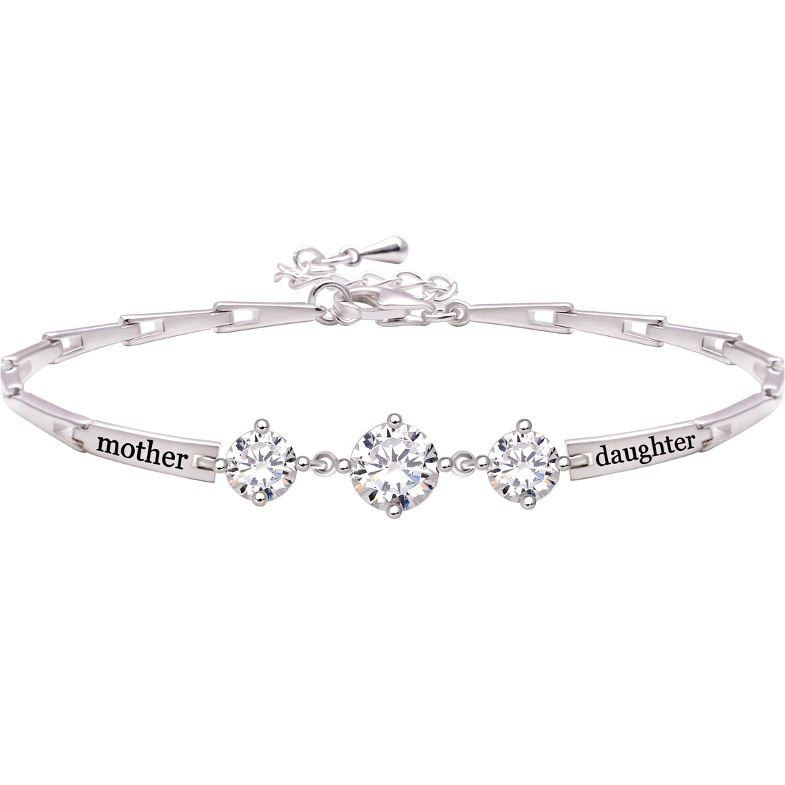 ALOV Jewelry Sterling Silver "mother daughter" Cubic Zirconia Bracelet