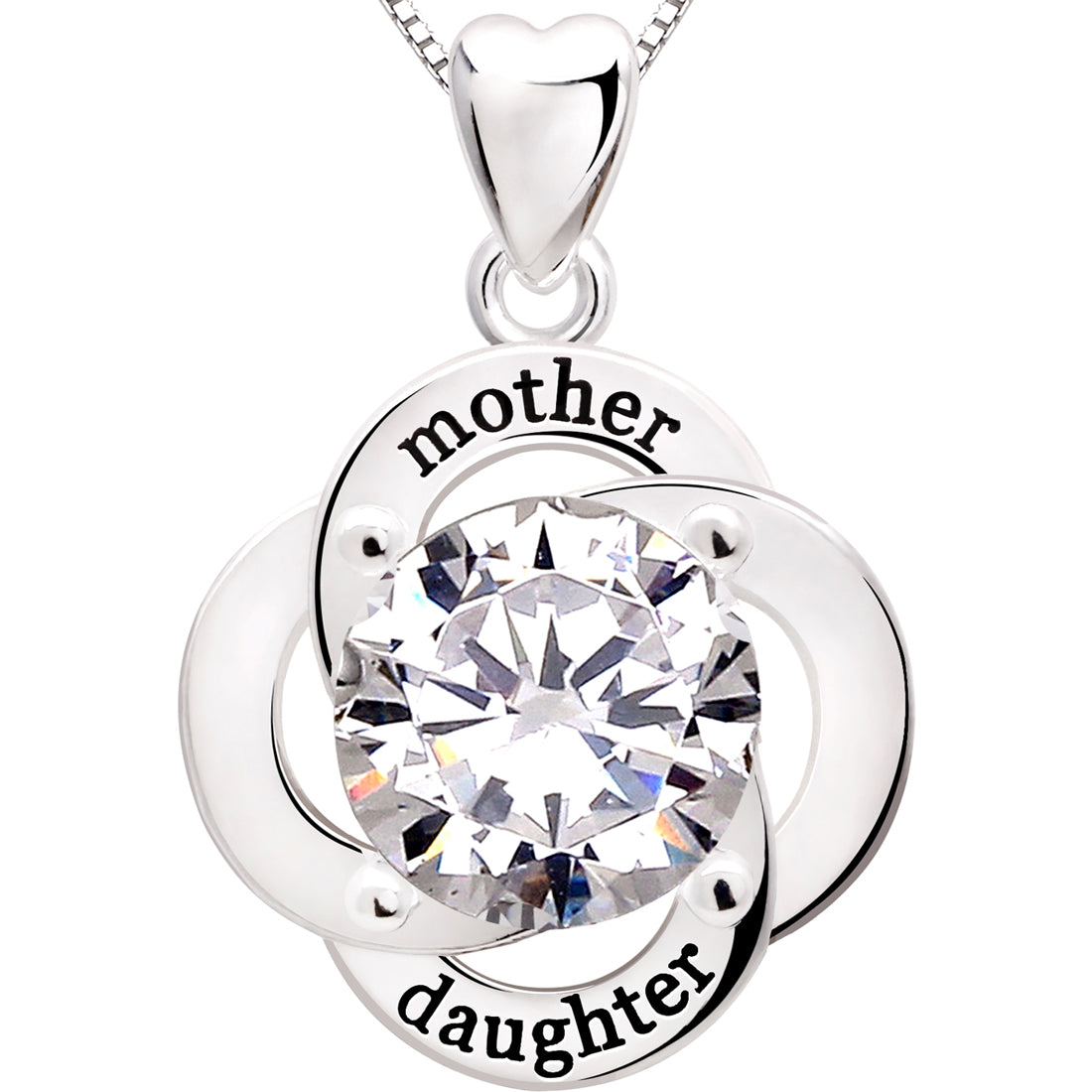 ALOV Jewelry Sterling Silver mother daughter Flower Cubic Zirconia Pendant Necklace