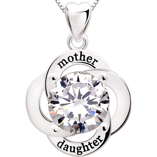 ALOV Jewelry Halskette mit Anhänger „Mutter Tochter“ aus Sterlingsilber mit Blumen- und Zirkonia-Anhänger