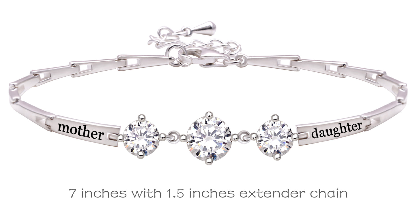 ALOV Jewelry Sterling Silver "mother daughter" Cubic Zirconia Bracelet