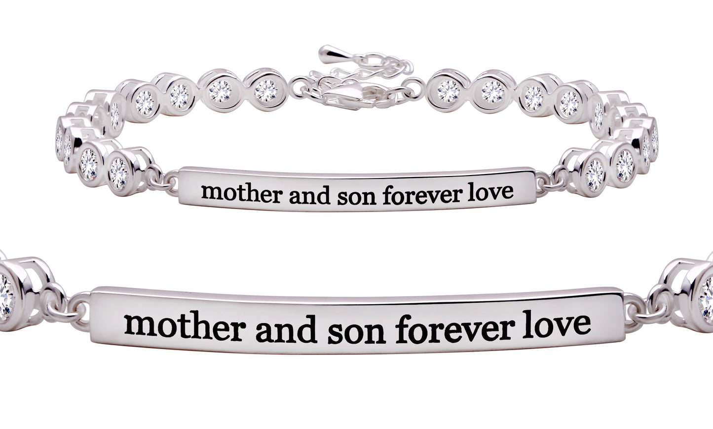 ALOV Jewelry Sterling Silver "mother and son forever love" Cubic Zirconia Bracelet
