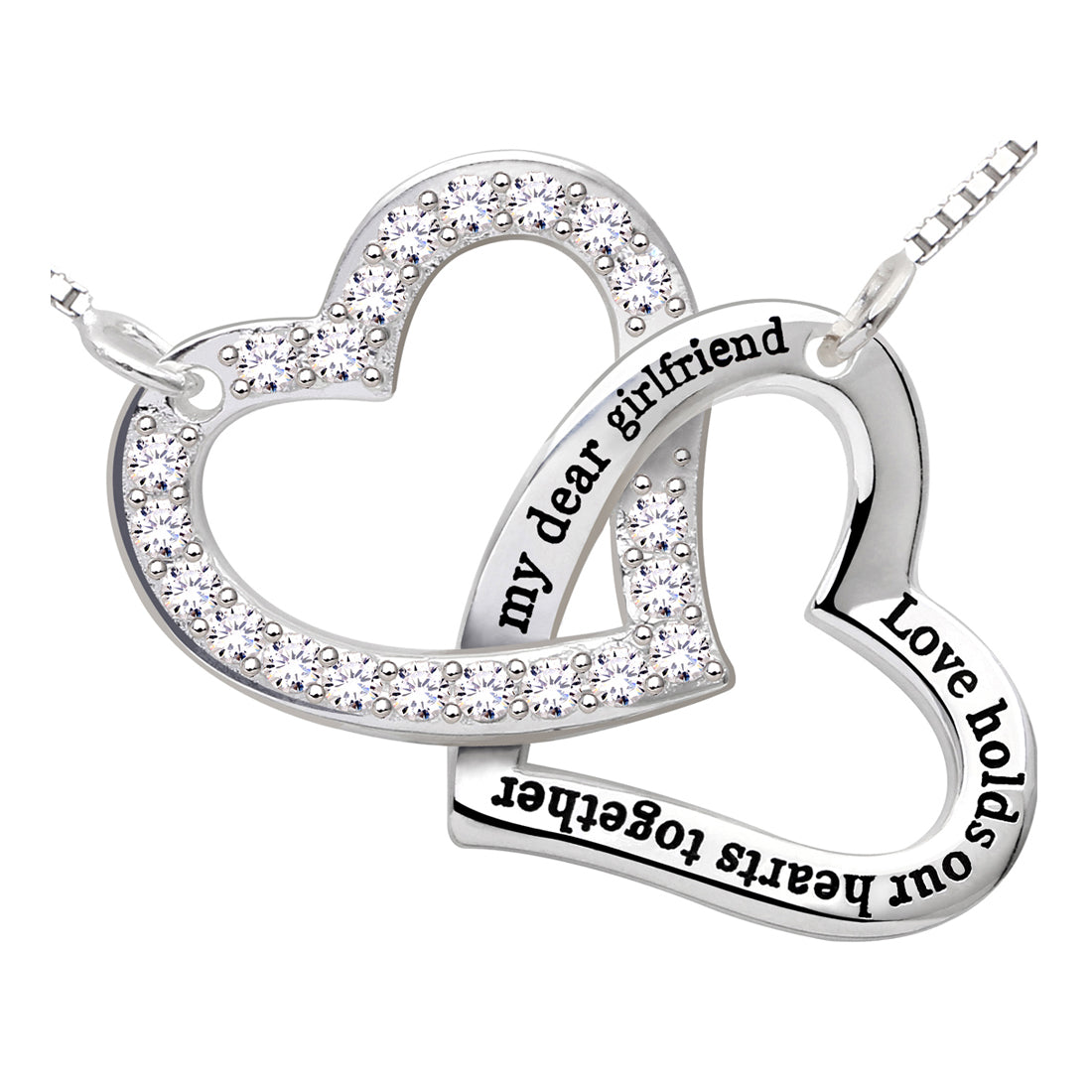 ALOV Sterling Silver "my dear girlfriend love holds our hearts together" Love Heart Cubic Zirconia Pendant Necklace