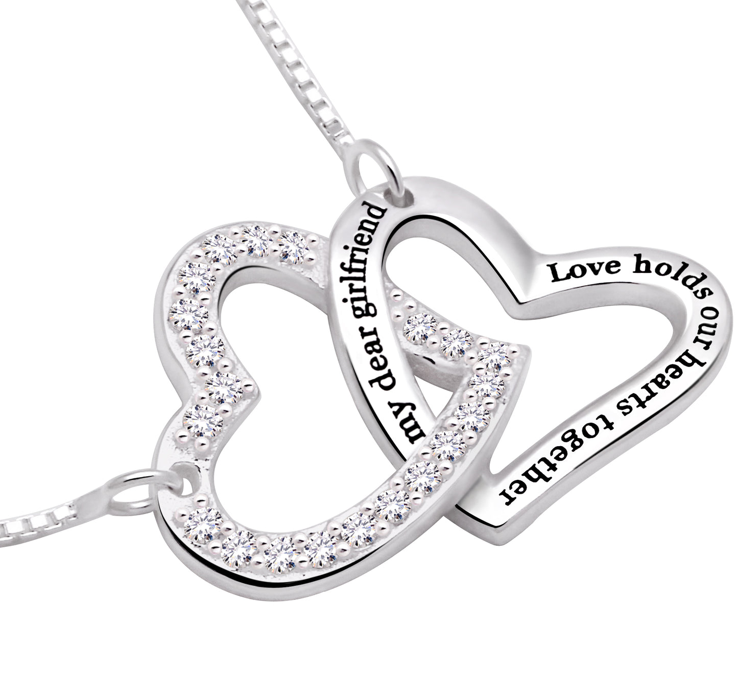 ALOV Sterling Silver "my dear girlfriend love holds our hearts together" Love Heart Cubic Zirconia Pendant Necklace