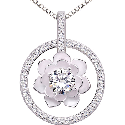ALOV Jewelry Sterling Silver Pure Love Cubic Zirconia Pendant Necklace