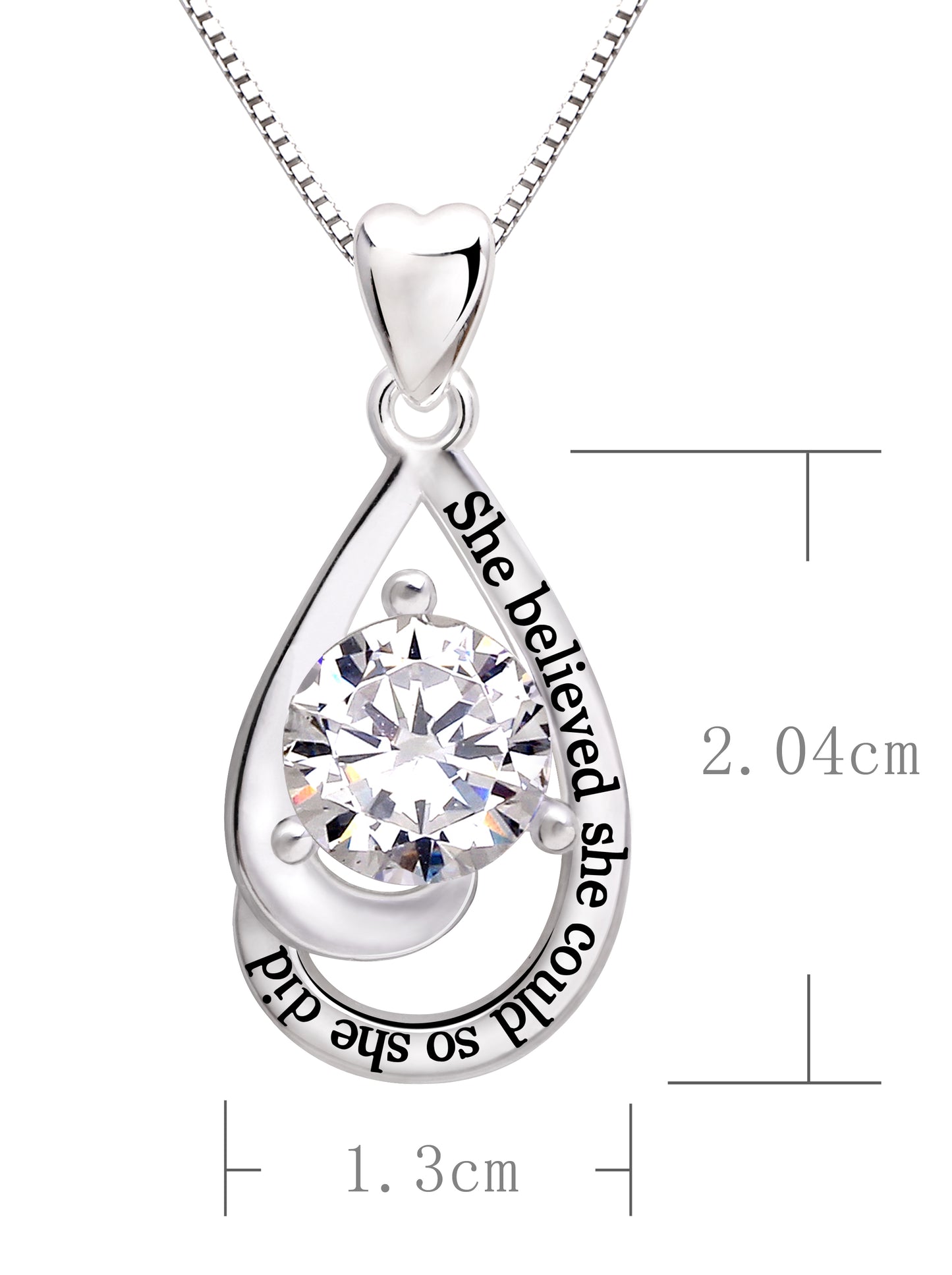 ALOV Jewelry Sterling Silver "She believed she could so she did" Cubic Zirconia Pendant Necklace