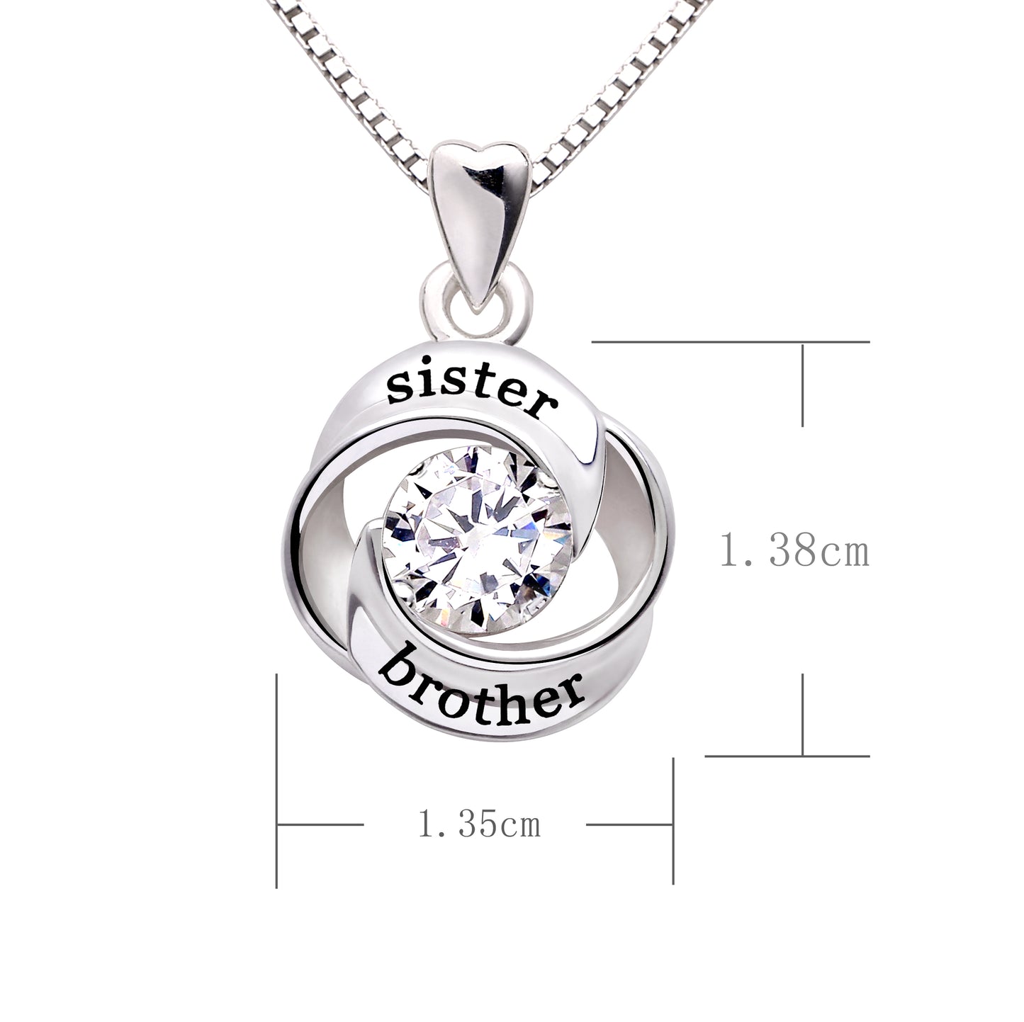 ALOV Jewelry Sterling Silver sister and brother Love Heart Cubic Zirconia Pendant Necklace