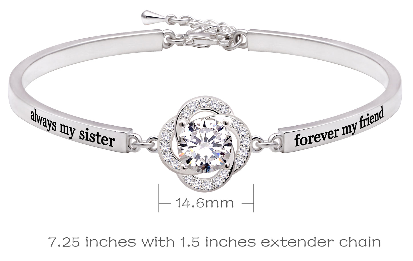 ALOV Jewelry Sterling Silver "always my sister forever my friend" Cubic Zirconia Bracelet