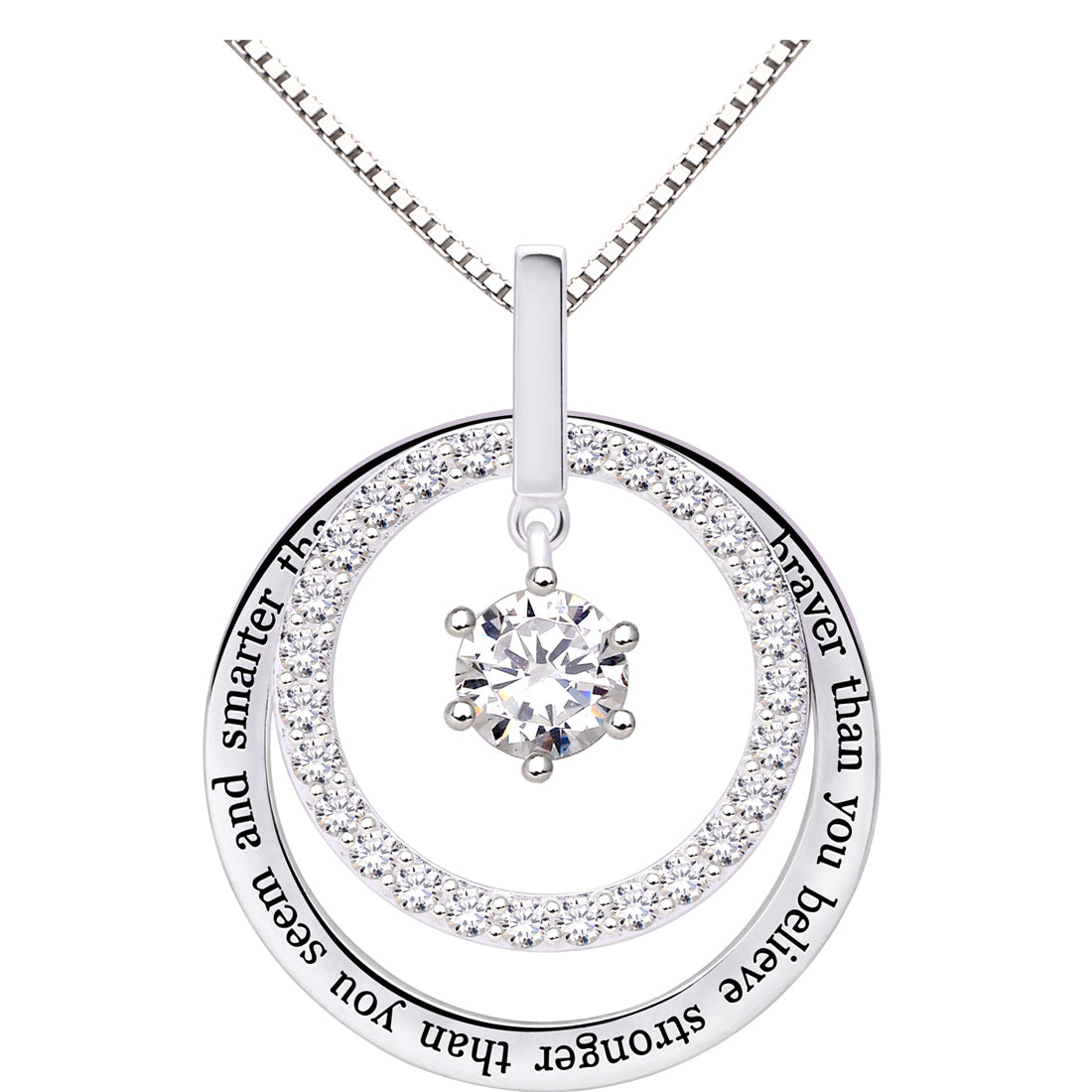 ALOV Jewelry Sterling Silver "You are braver than you believe stronger than you seem and smarter than you think" Cubic Zirconia Pendant Necklace