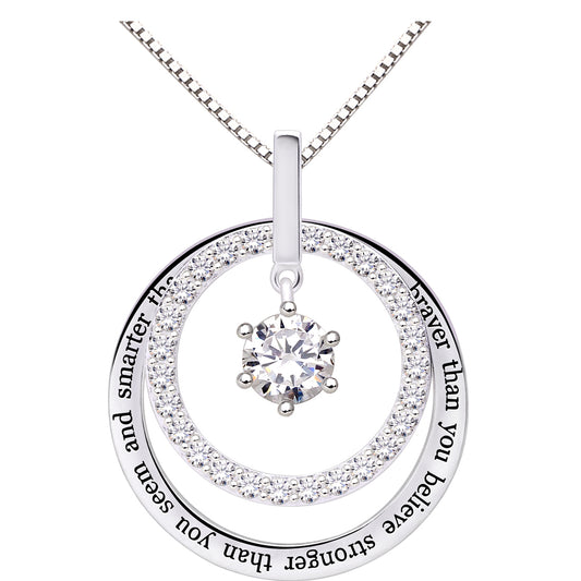 ALOV Jewelry Sterling Silver "You are braver than you believe stronger than you seem and smarter than you think" Cubic Zirconia Pendant Necklace