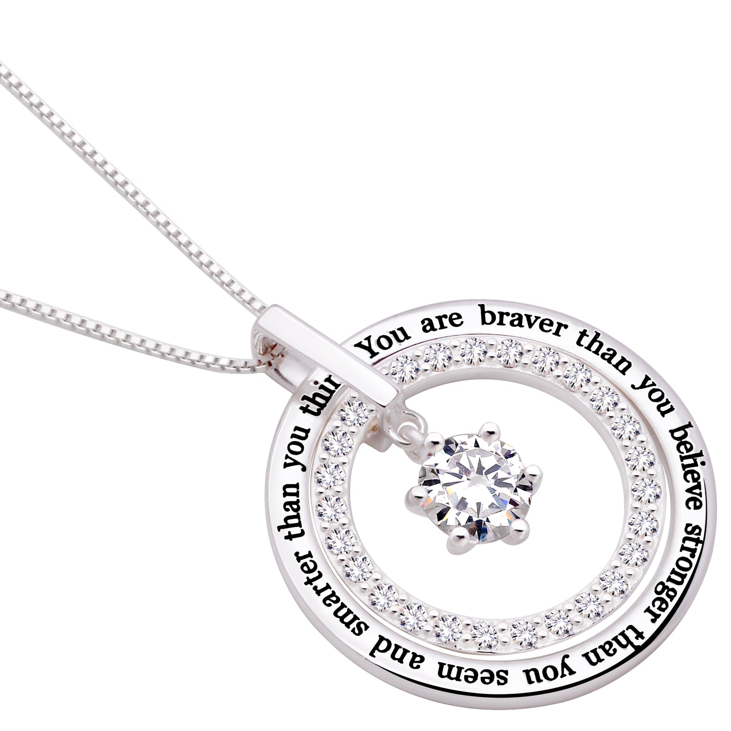 ALOV Jewelry Sterling Silver "You are braver than you believe stronger than you seem and smarter than you think" Cubic Zirconia Pendant Necklace