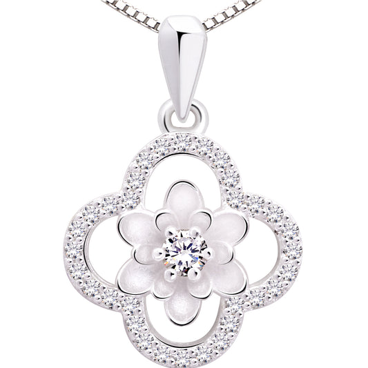 ALOV Jewelry Halskette mit Anhänger aus Sterlingsilber mit vierblättrigem Kleeblatt und kubischem Zirkonia