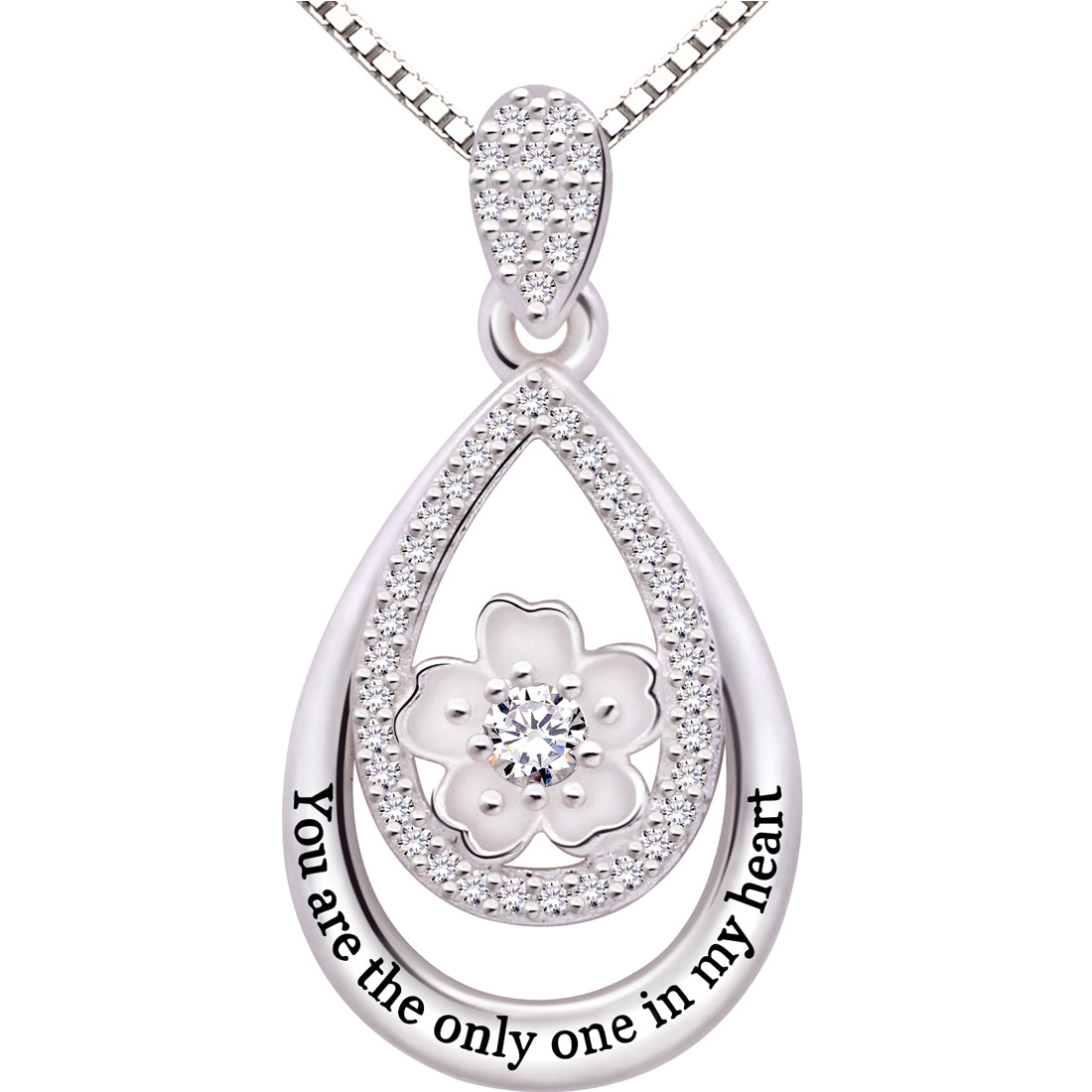ALOV Jewelry Sterling Silver "You are the only one in my heart" Cubic Zirconia Pendant Necklace