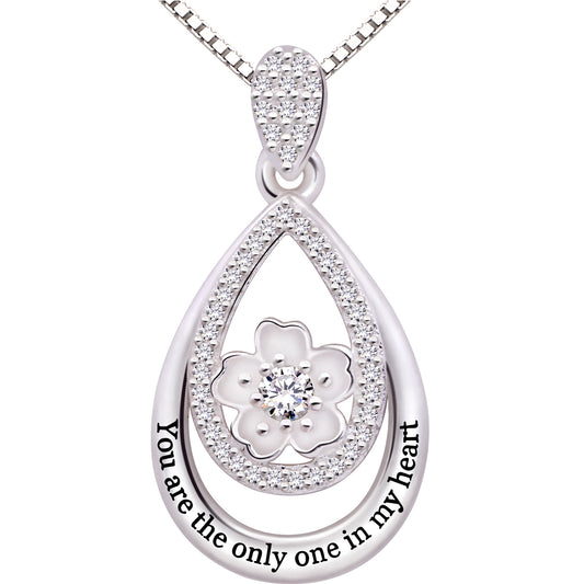 ALOV Jewelry Sterling Silver "You are the only one in my heart" Cubic Zirconia Pendant Necklace