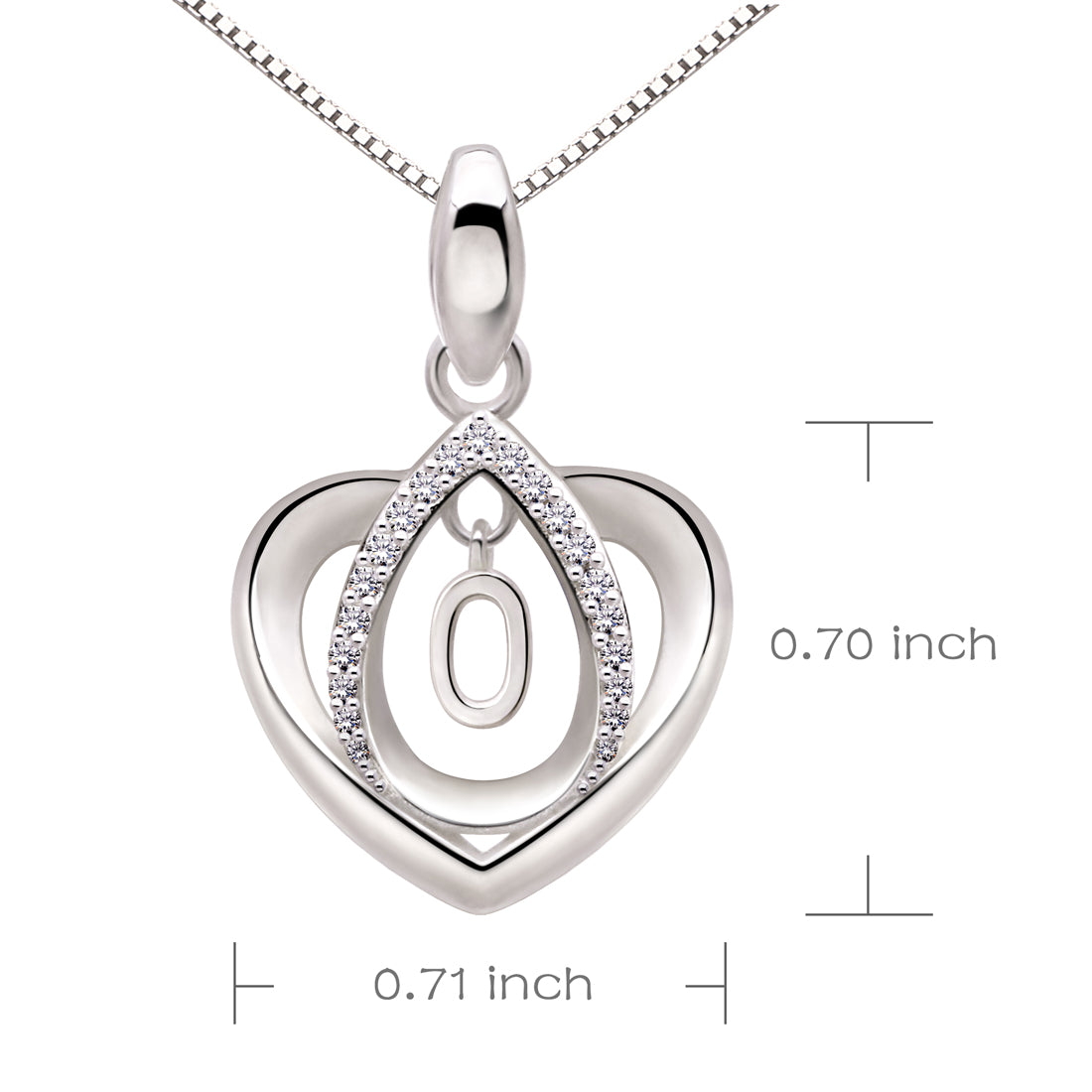 ALOV Jewelry Sterling Silver Lucky Number Anniversary Numeral Love Heart Cubic Zirconia Pendant Necklace