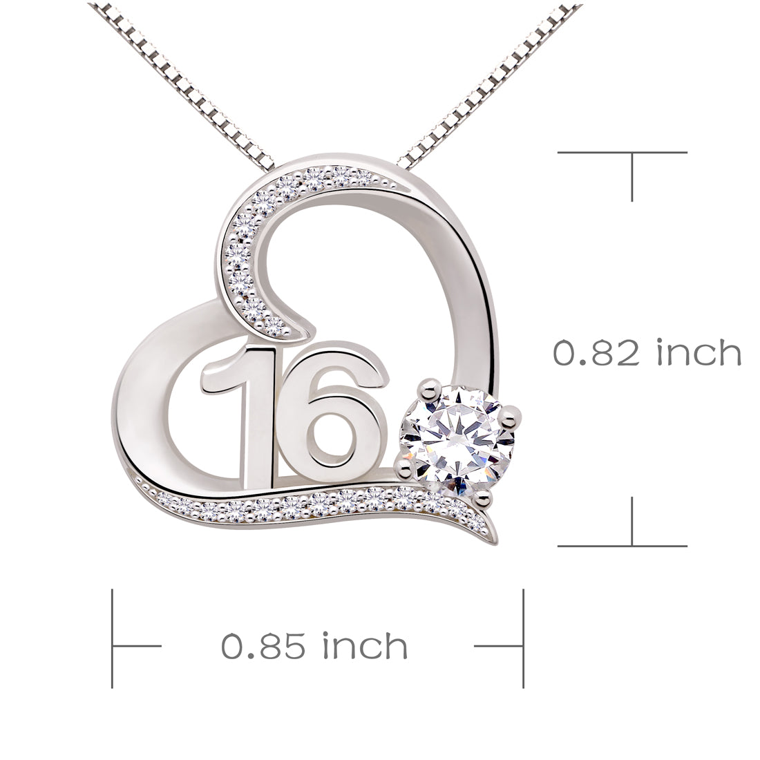 ALOV Jewelry Sterling Silver 16th Birthday Sweet 16 Sixteen Cubic Zirconia Pendant Necklace