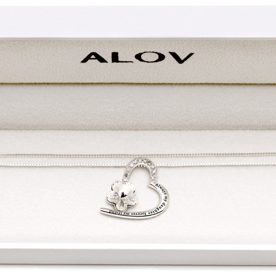 ALOV Jewelry Sterling Silver "Always my daughter forever my friend" Love Heart Crystal Cubic Zirconia Pendant Necklace