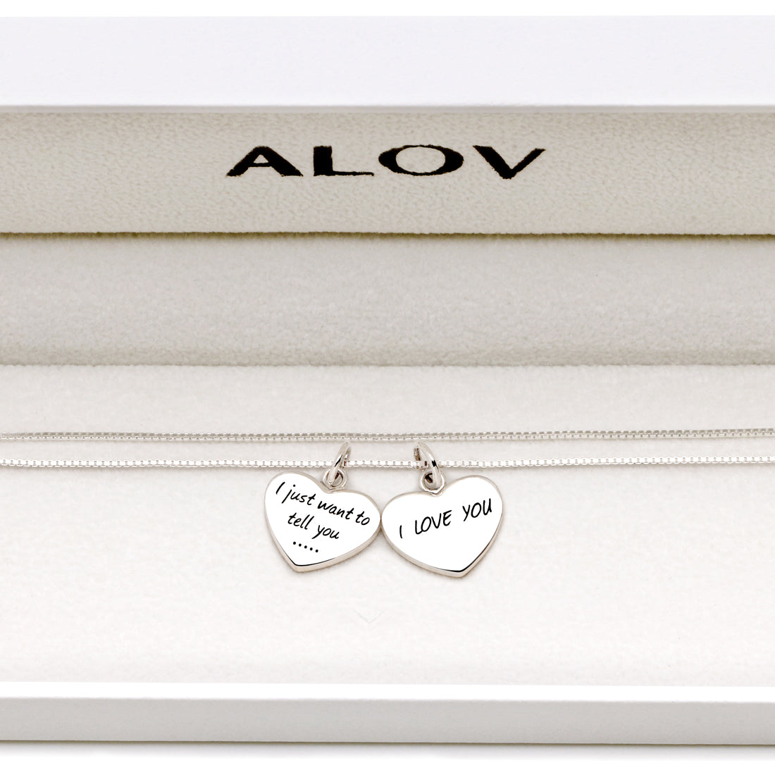 Alov 纯银我只想告诉你...我爱你双心项链，45 厘米