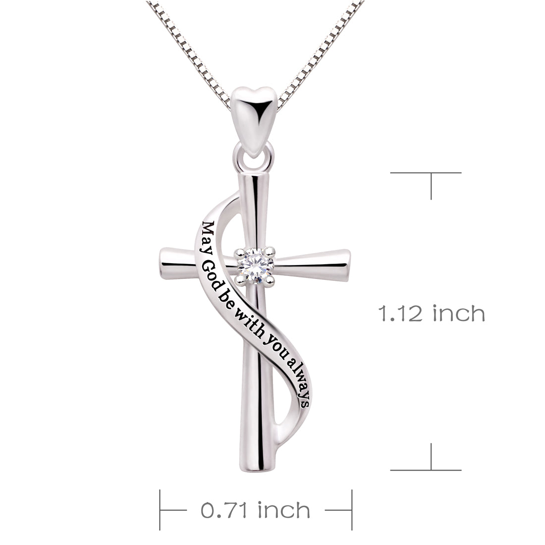 ALOV Jewelry Sterling Silver May God be with You Always Cubic Zirconia Cross Pendant Necklace