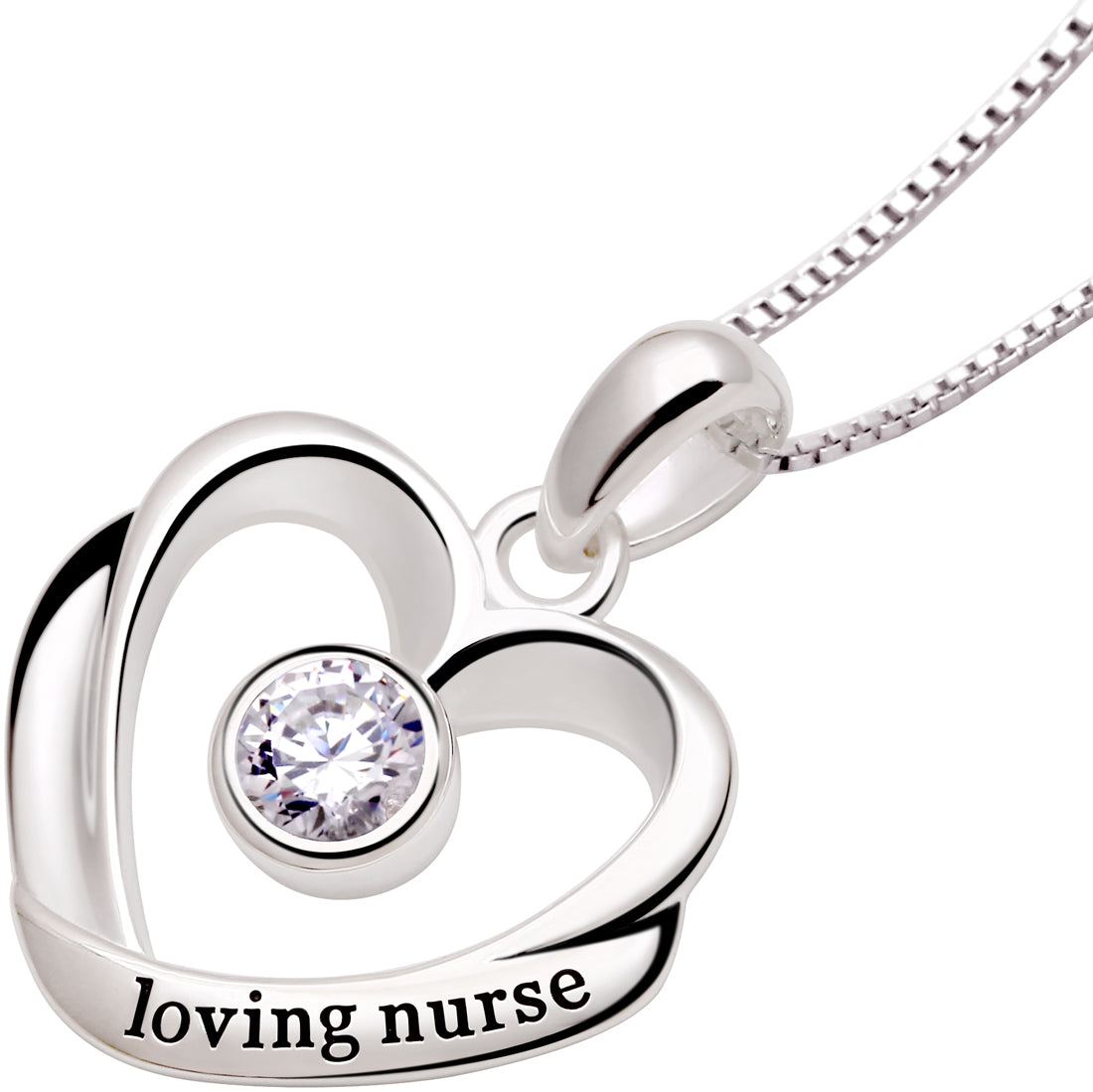 ALOV Jewelry Sterling Silver Nurse Cap Loving Nurse Cubic Zirconia Pendant Necklace