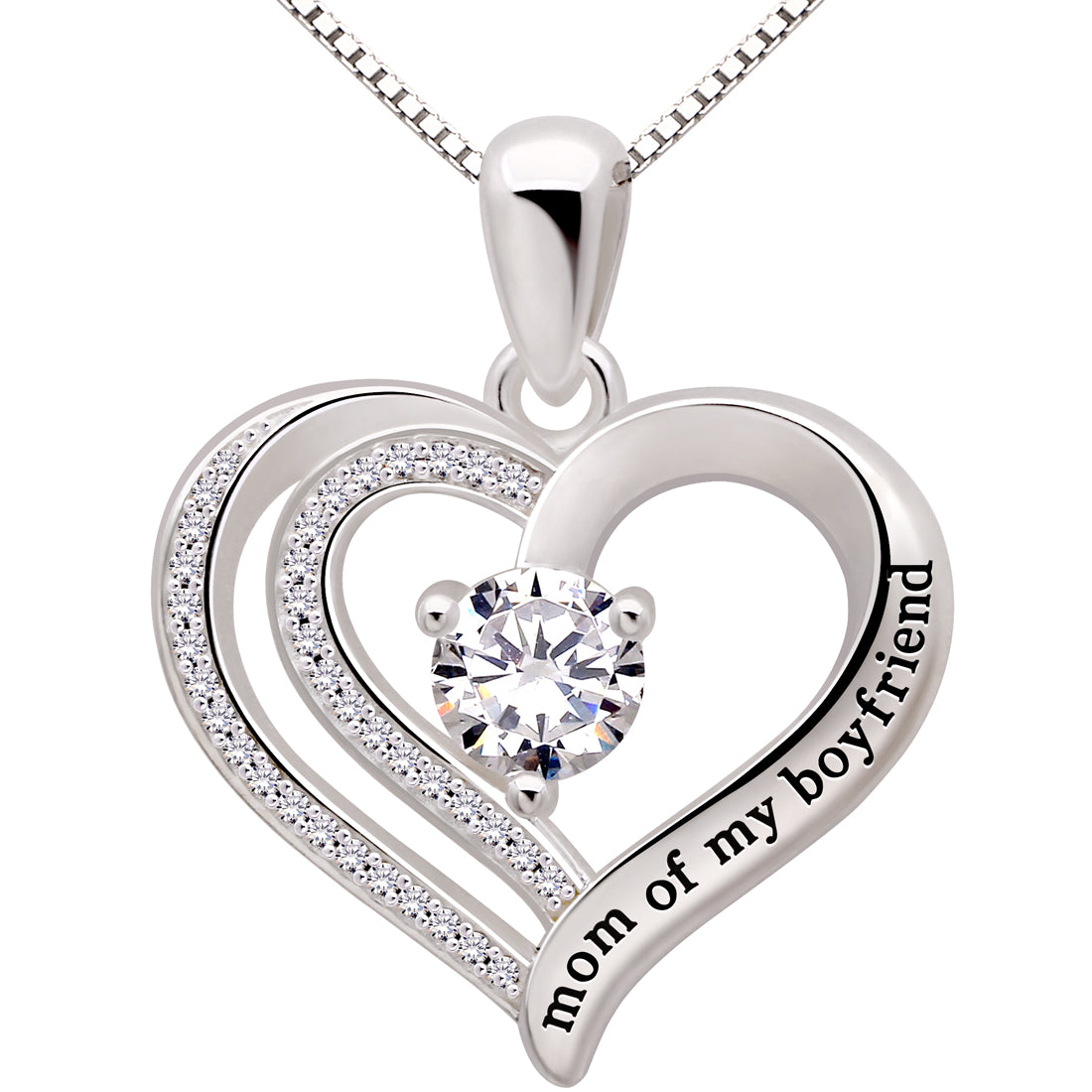 ALOV Jewelry Sterling Silver Mom of My Boyfriend Love Heart Cubic Zirconia Pendant Necklace