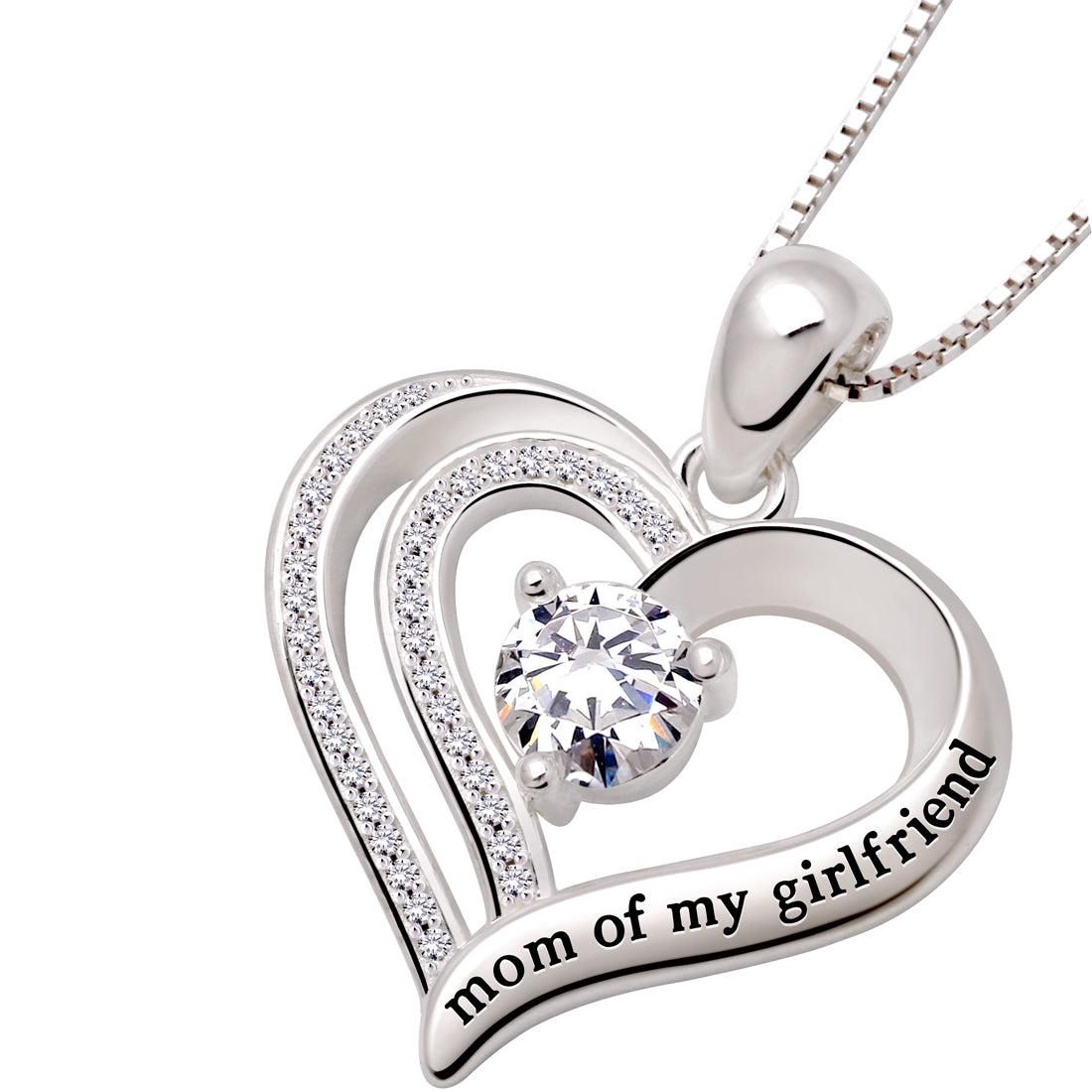 ALOV Jewelry Sterling Silver Mom of My Girlfriend Love Heart Cubic Zirconia Pendant Necklace