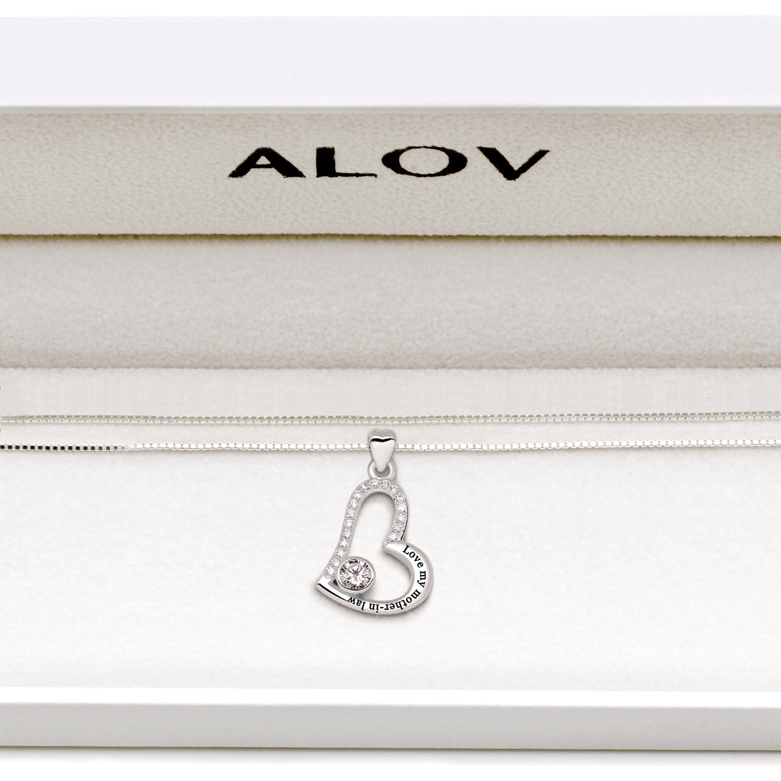 ALOV Jewelry Sterling Silver "Love my mother-in-law" Love Heart Cubic Zirconia Pendant Necklace