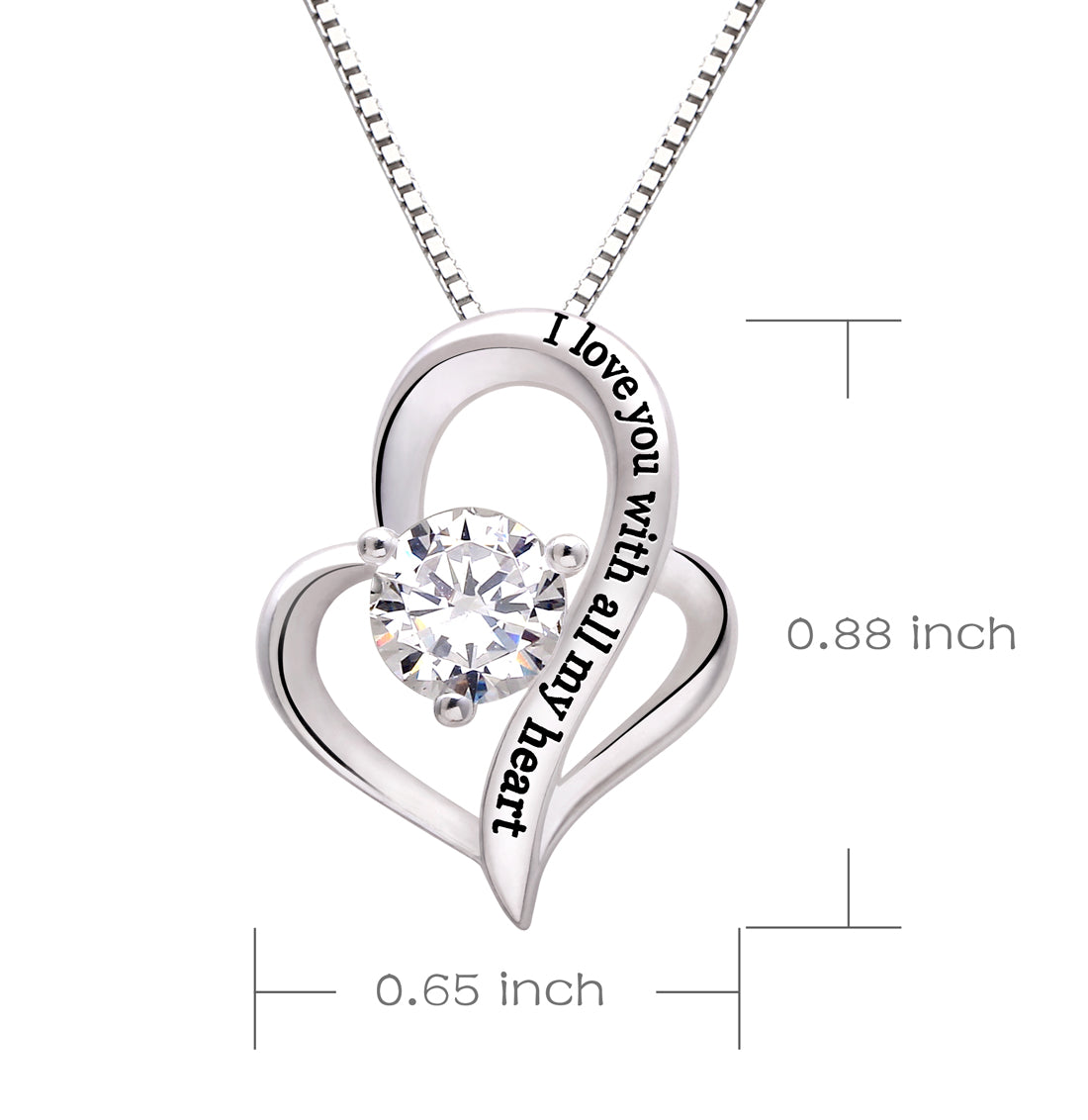 ALOV Jewelry Sterling Silver "I love you with all my heart" Love Heart Cubic Zirconia Necklace