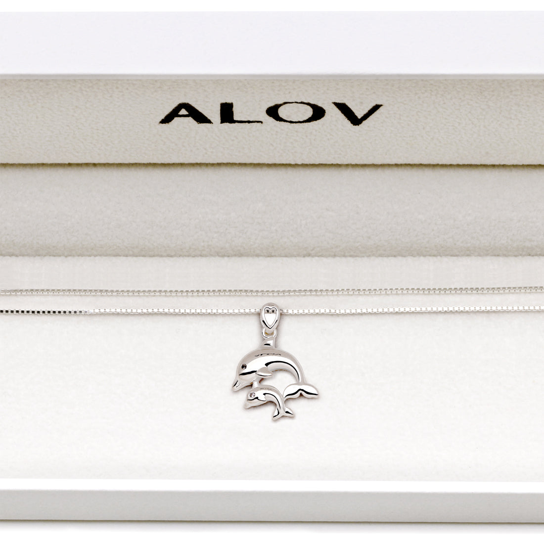 ALOV 珠宝纯银“我将永远爱你”母子海豚方晶锆石吊坠项链