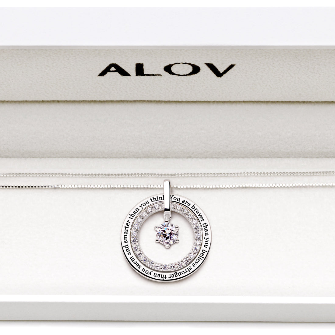 ALOV Jewelry Sterling Silver "You are braver than you believe stronger than you seem and smarter than you think" Cubic Zirconia Pendant Necklace