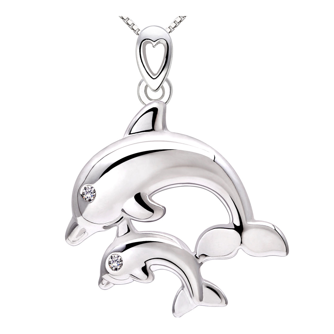 ALOV 珠宝纯银“我将永远爱你”母子海豚方晶锆石吊坠项链