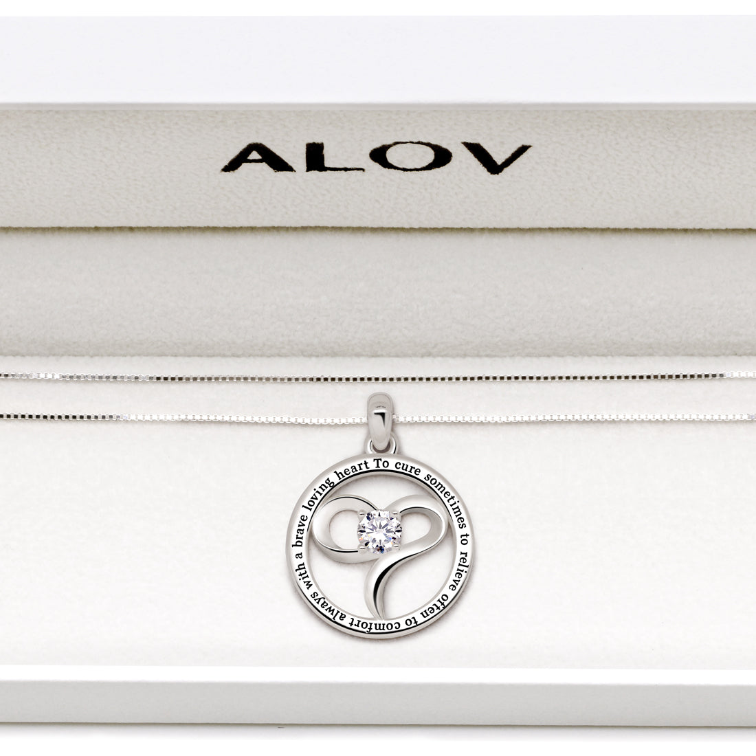 ALOV Jewelry Sterling Silver Doctor Necklace To cure sometimes to relieve often to comfort always with a brave loving heart Cubic Zirconia Pendant Necklace