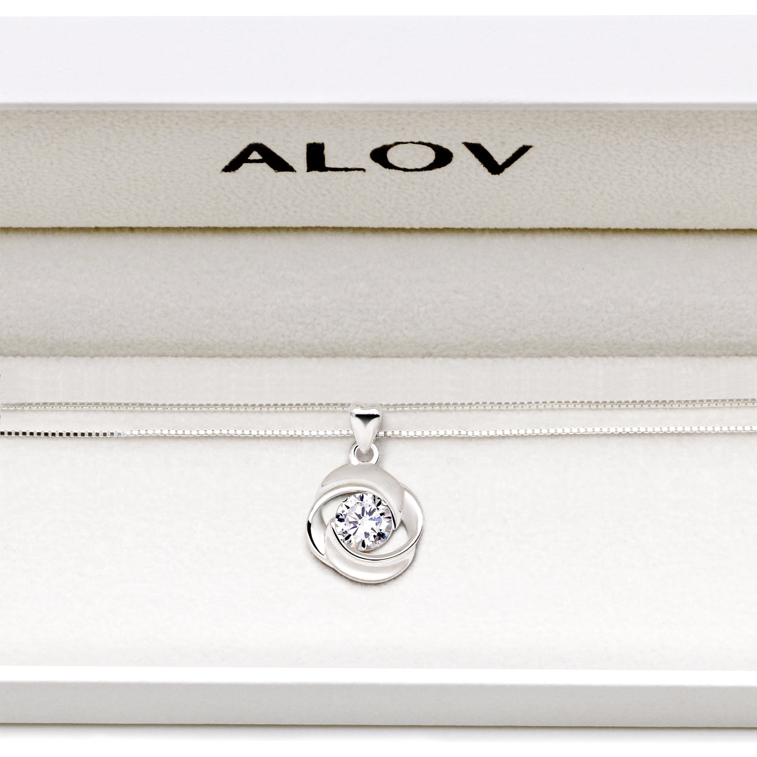 ALOV Jewelry Sterling Silver Flower Cubic Zirconia Pendant Necklace