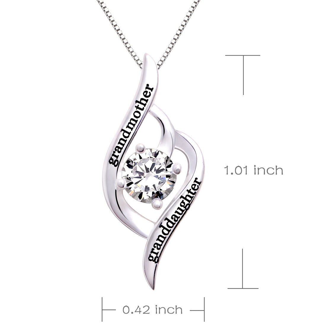 ALOV Jewelry Sterling Silver "grandmother granddaughter" Love Cubic Zirconia Pendant Necklace