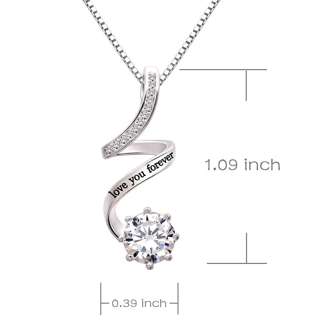 ALOV Jewelry Sterling Silver "love you forever" Cubic Zirconia Pendant Necklace
