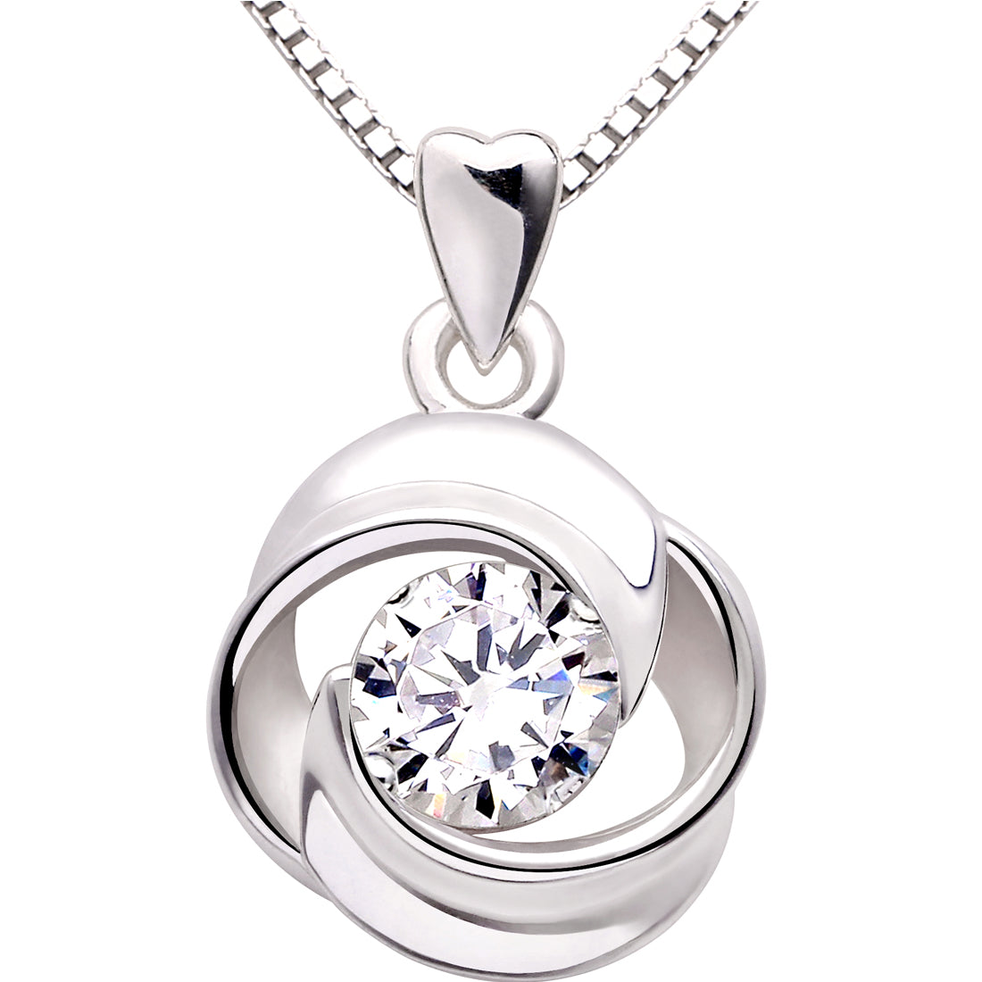 ALOV Jewelry Sterling Silver Flower Cubic Zirconia Pendant Necklace