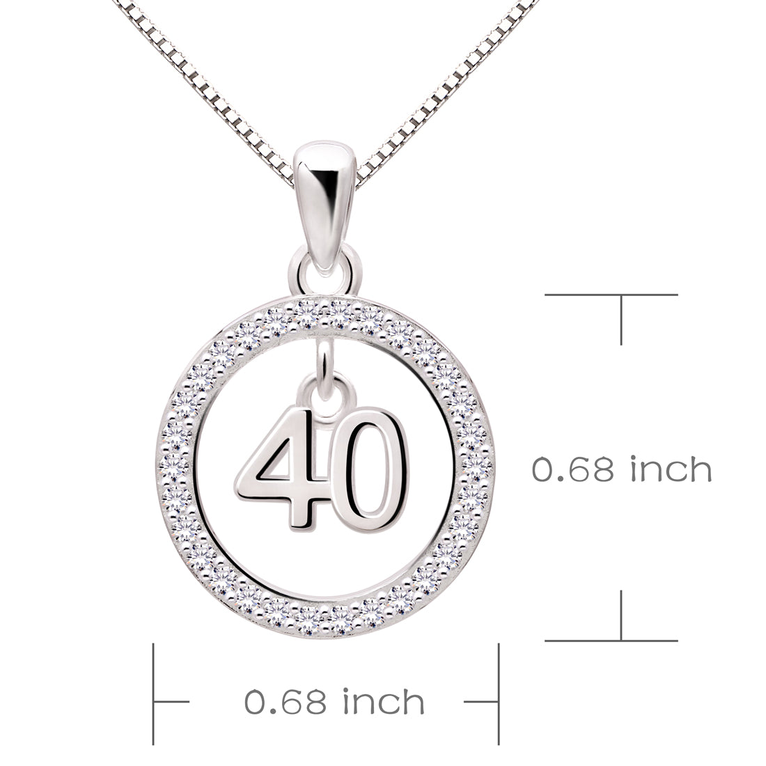 ALOV Jewelry Sterling Silver 40th Birthday Anniversary Lucky Number 40 Cubic Zirconia Pendant Necklace