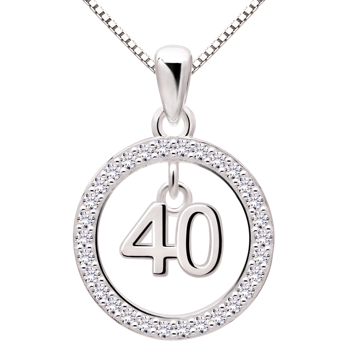 ALOV Jewelry Sterling Silver 40th Birthday Anniversary Lucky Number 40 Cubic Zirconia Pendant Necklace